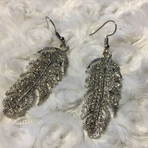 Rhinestone Feather Dangle Earrings